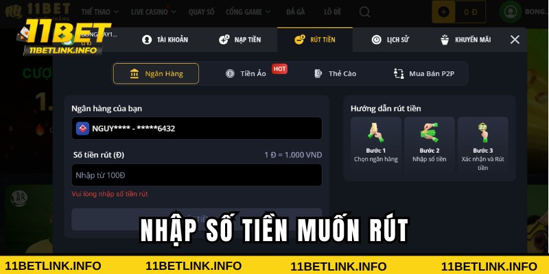 Nhập khoản tiền thành viên muốn rút